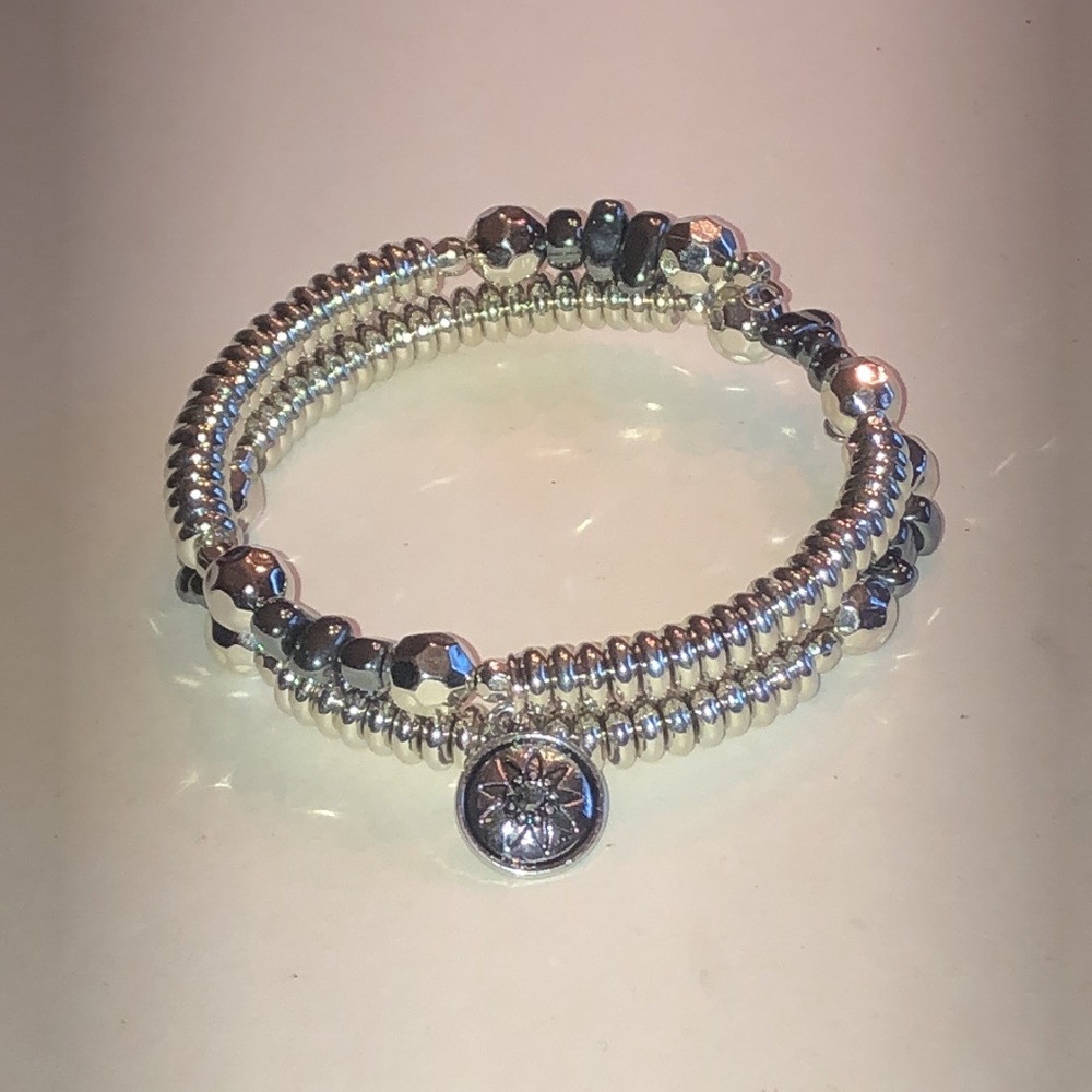 Silver Tone Beaded Boho Wrap Bracelet